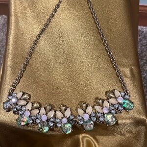 Elegant Floral Necklace with Iridescent Stones